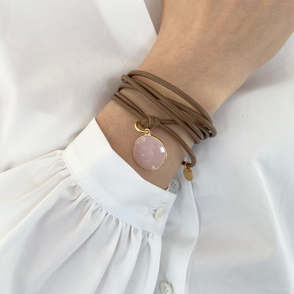 CHELSEA LEDERARMBAND Rosenquarz