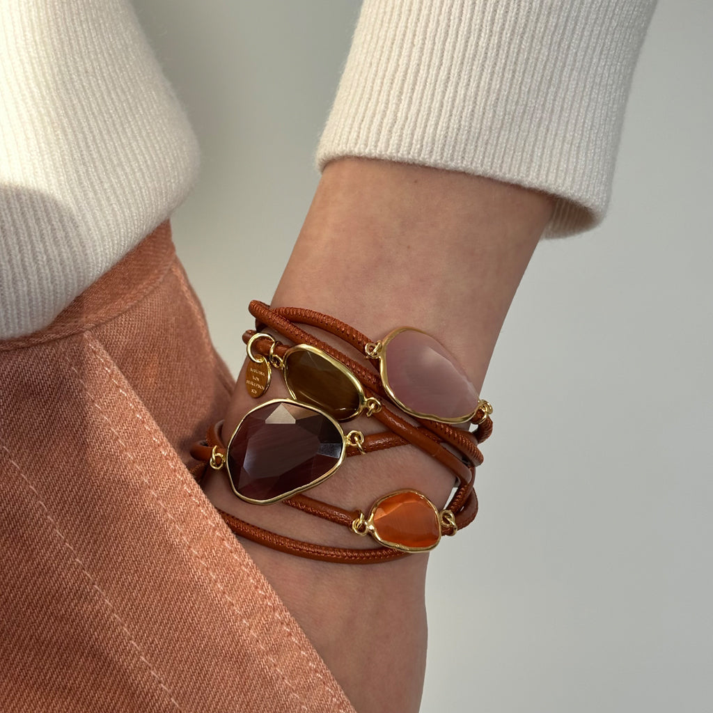 MOGUL LEDERARMBAND CATEYE COGNAC MIX