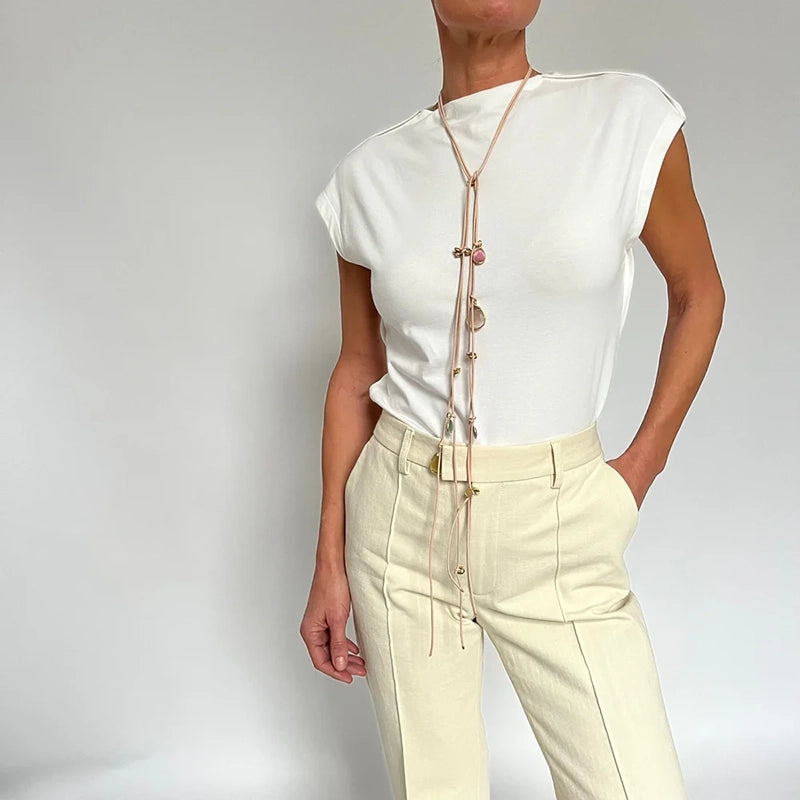 Lederkette Edelsteine lang