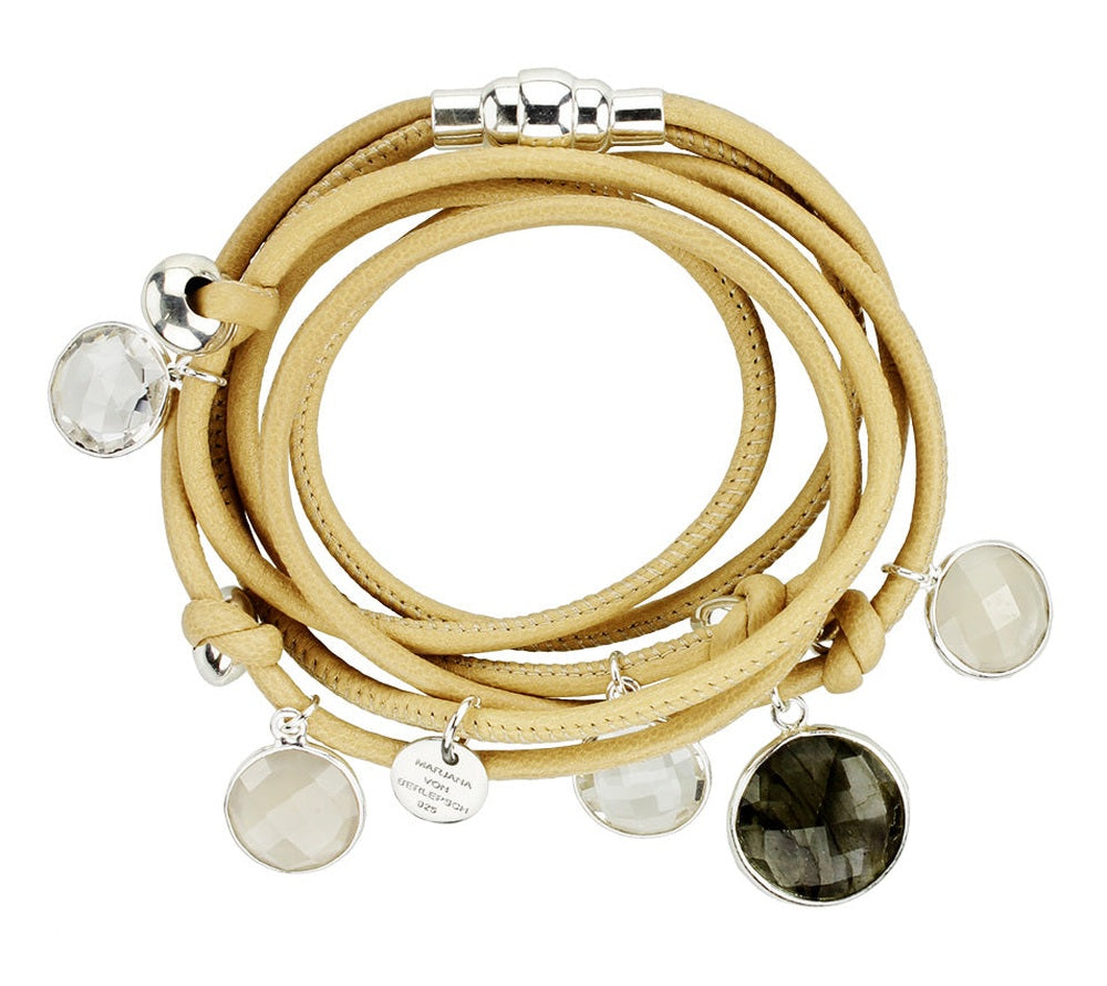 BEVEN LEDERARMBAND NUDE SILBER