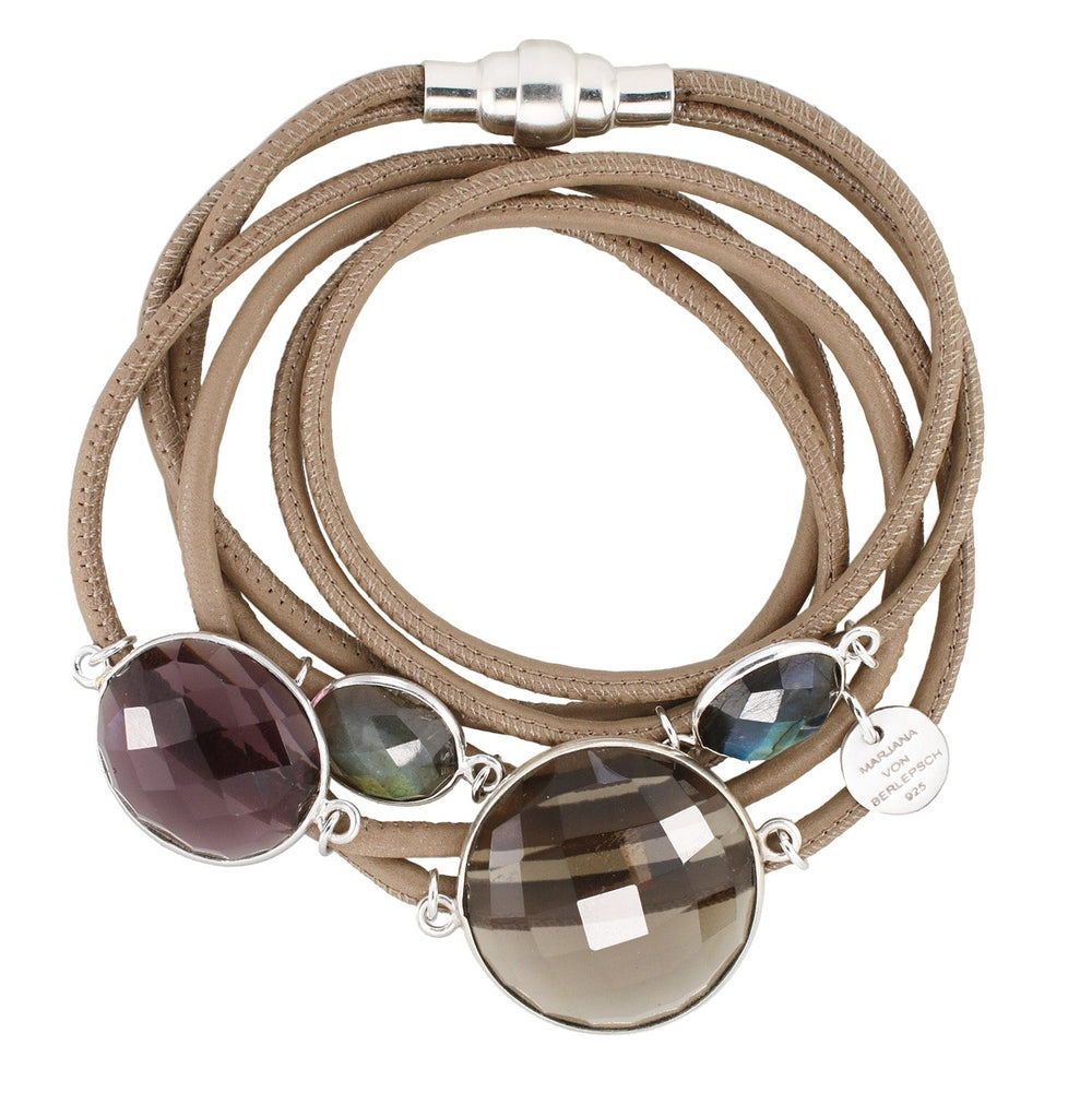 MOGUL LEDERARMBAND RAUCHQUARZ AMETHYST TAUPE