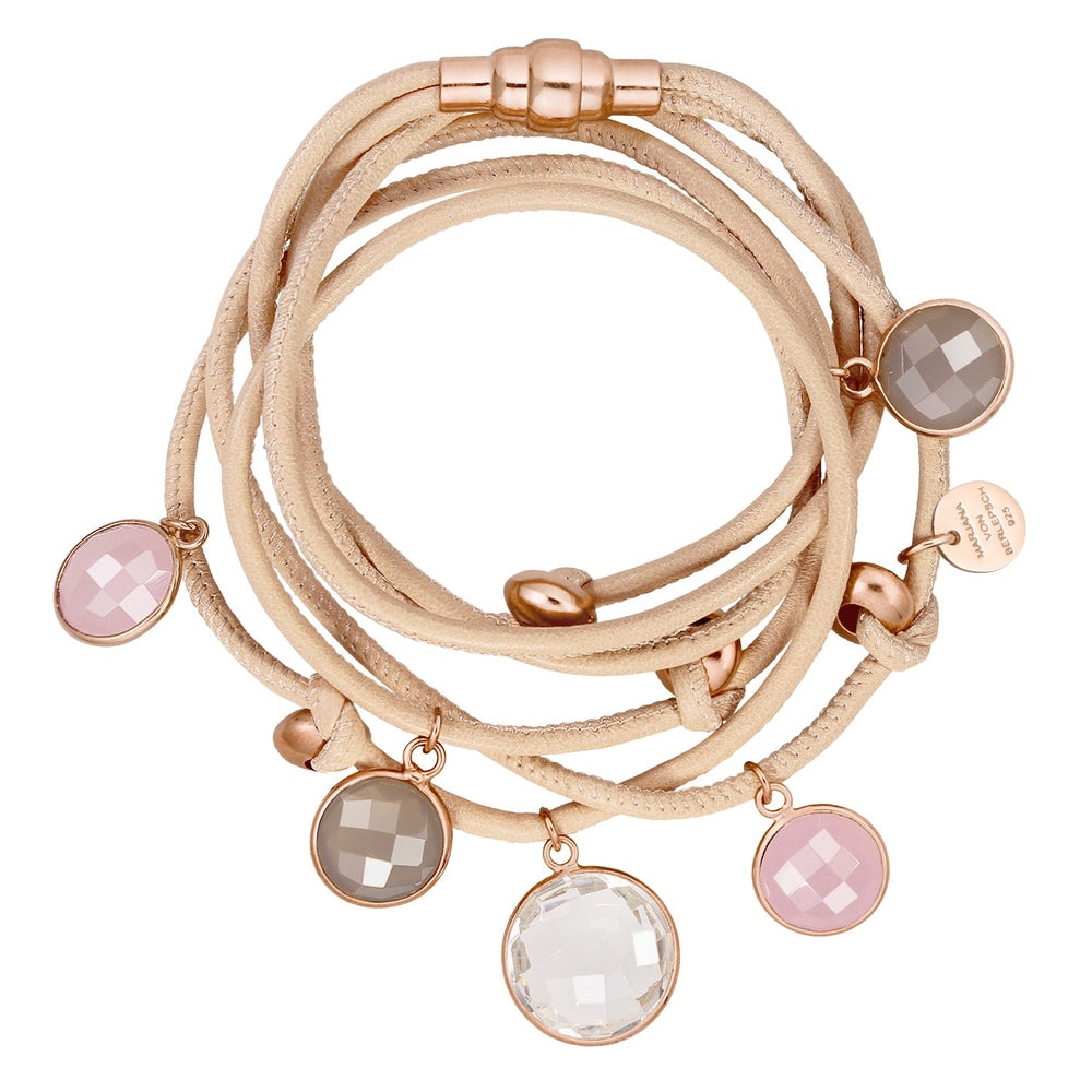 BEVEN LEDERARMBAND NUDE BERGKRISTALL