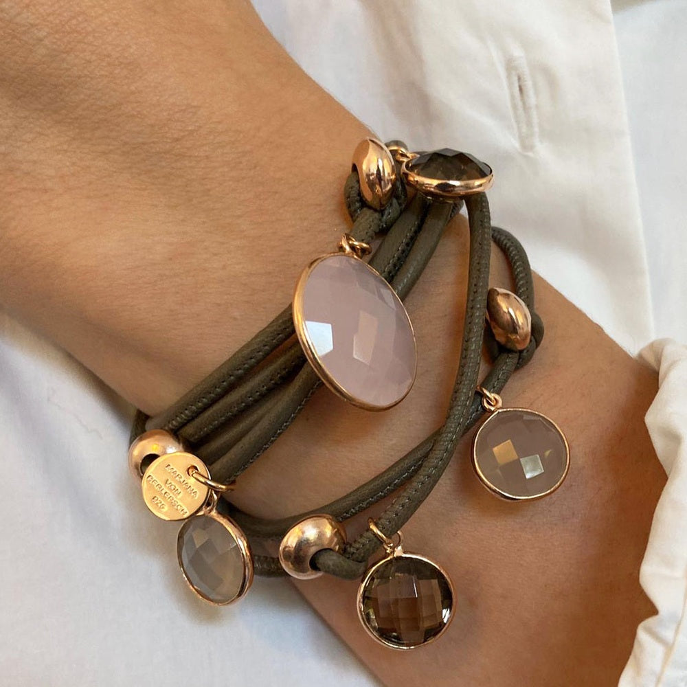 BEVEN LEDERARMBAND SCHLAMM ROSENQUARZ