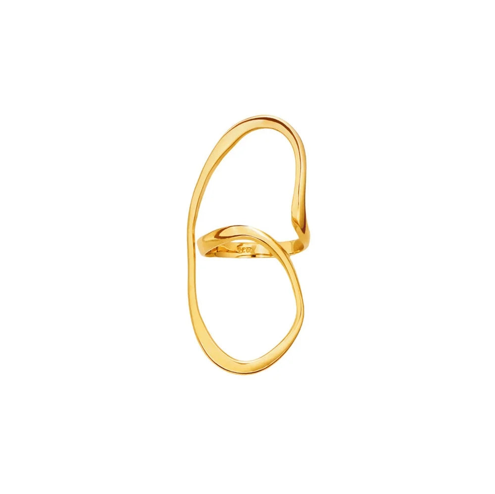 CHALLA Ring in goldfarbener Optik mit geschwungenem, ovalem Design als Statement-Ring